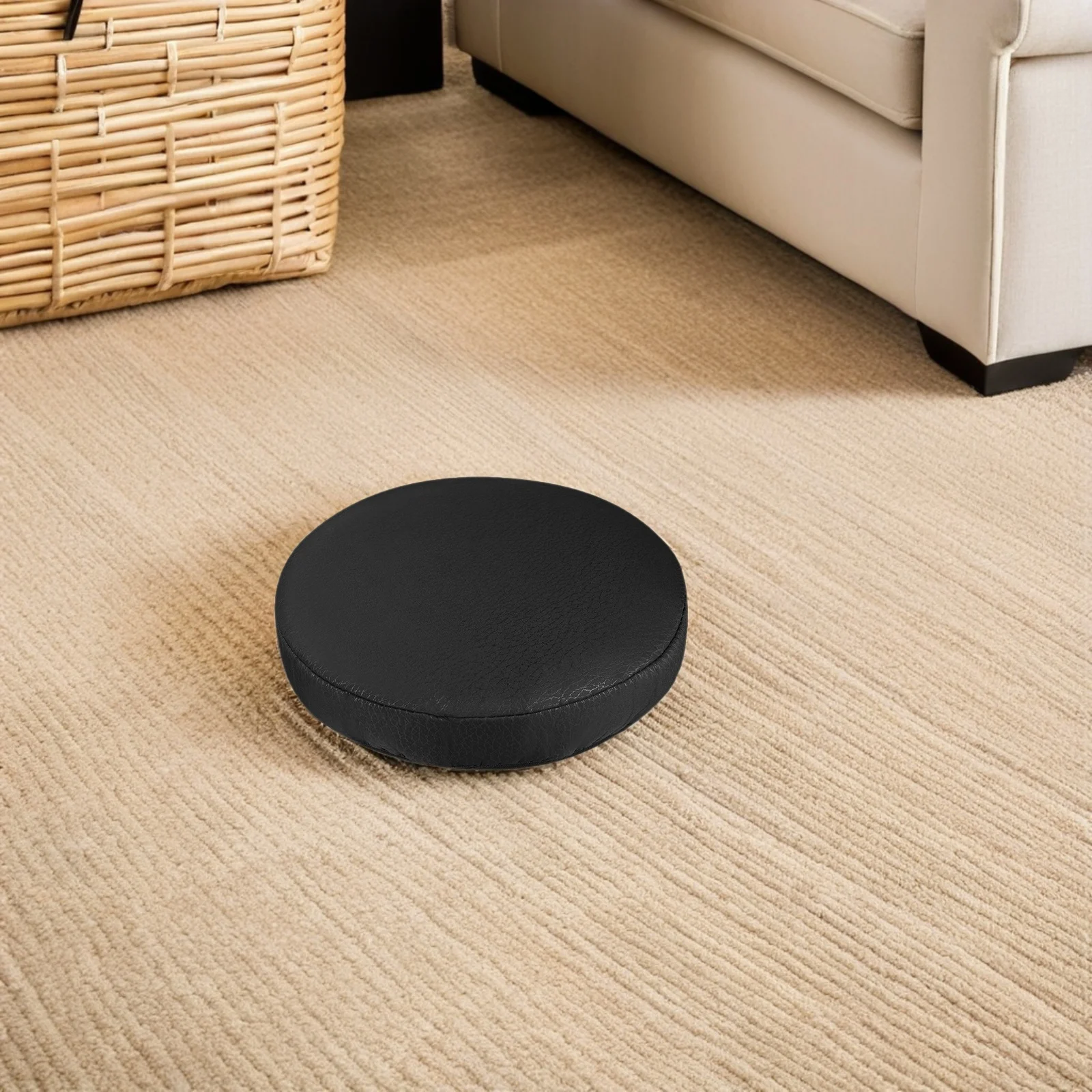 

2pcs Pu Stretch Round Chair Cushion Covers Stool Protective Case Detachable Black Seat Elastic Furniture Protector Round