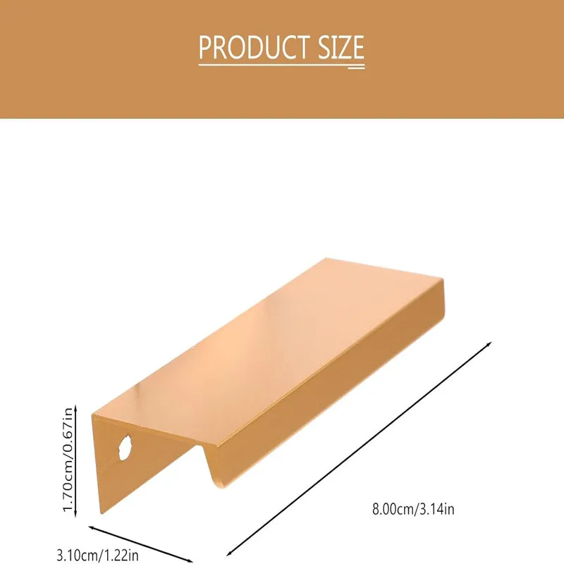 12pcs Gold 80mm Right Angle Finger Edge Pulls Hidden Cabinet Handles for Kitchen Furniture Drawer Hardware