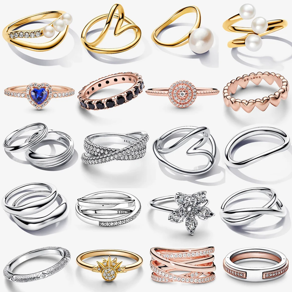 

2026 New 925 Silver Sparkling Heart to Heart Women's Crown Shell Multi Loop Wrapped Ring DIY Exquisite Charm Jewelry Gift