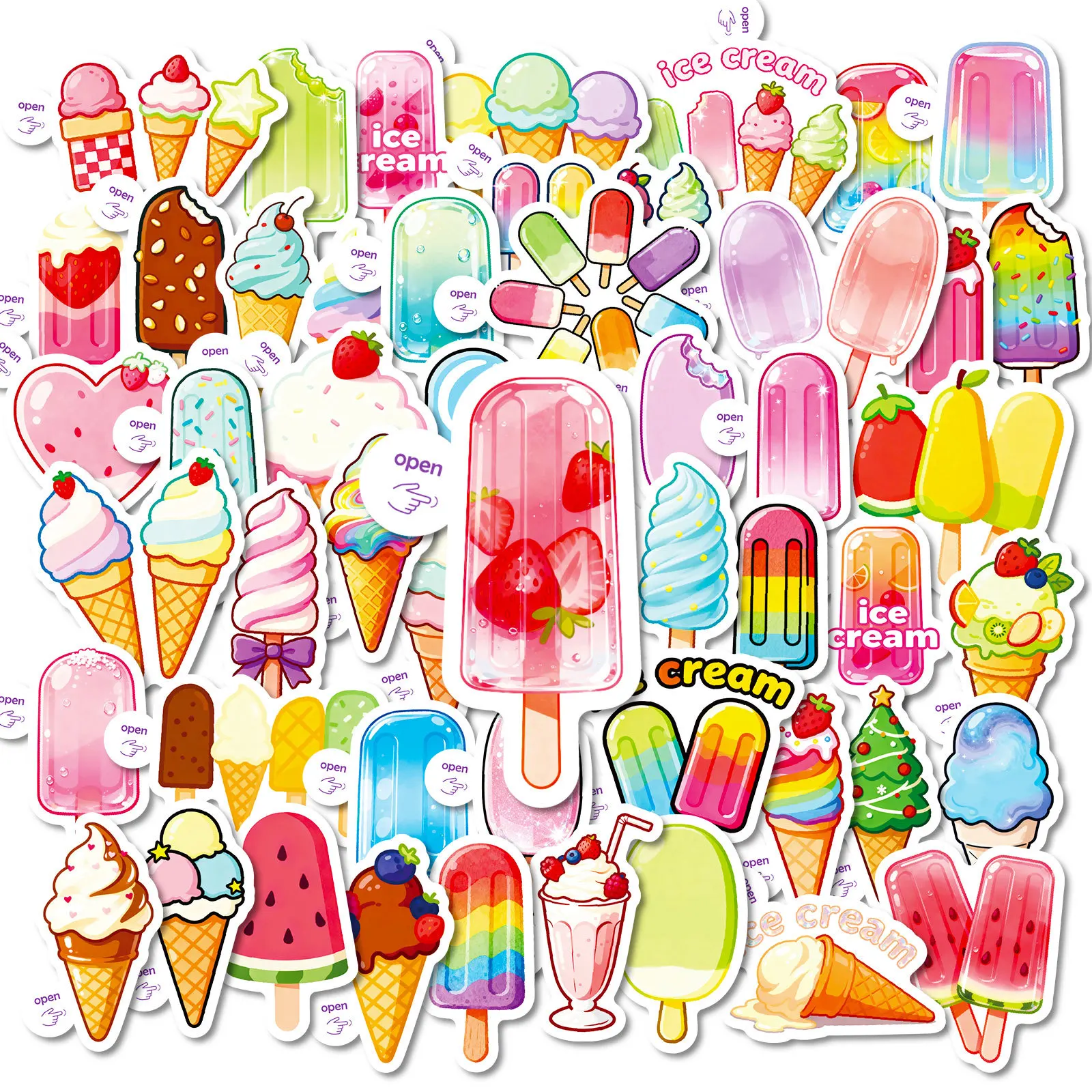 10/50 pçs cor sorvete dos desenhos animados adesivos sorvete cone comida graffiti decoração diy brinquedos geladeira portátil guitarra carro bicicleta decalques