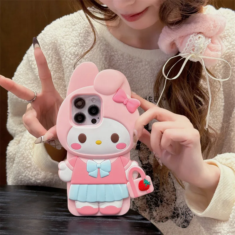 Sanrio 3d dos desenhos animados minha melodia y2k caso de telefone para iphone 16 15 14 13 12 11 pro max kawaii silicone macio capa traseira y2k presente da menina