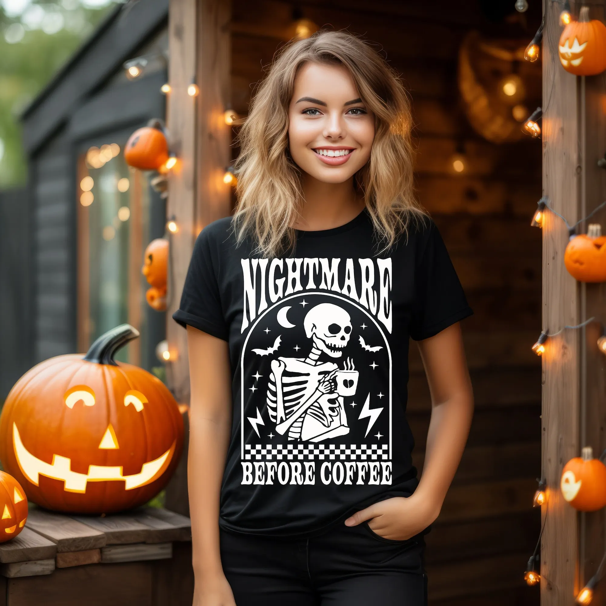 Nightmare Before Coffee Ghost Halloween T Shirt Skeleton