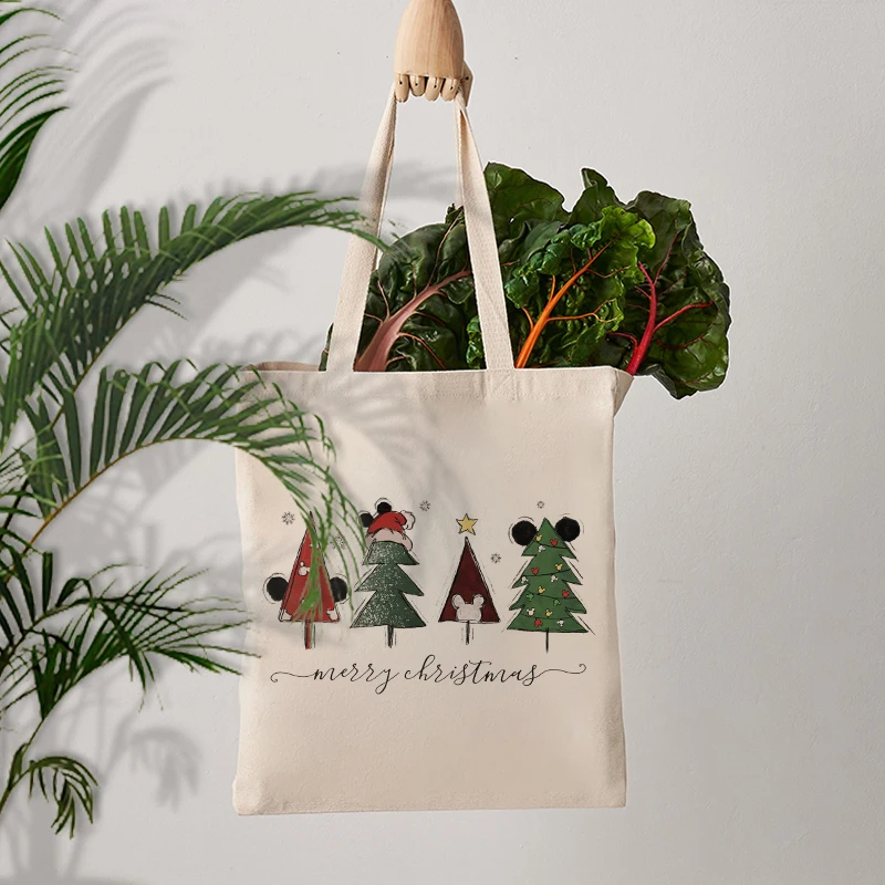 Christmas Tree Shopping Bag Merry Christmas Gift for Girls BFF Bestie Women Canvas Tote Bag Xmas Reusable Shoulder Bag