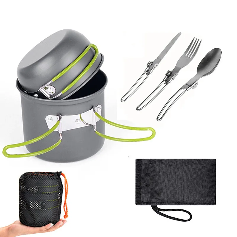 Popular Portable Cookware 1-2 People Camping Set Pot Scratch Resistant High Temperature 5-piece Set Outdoor Non-stick Set Pot
