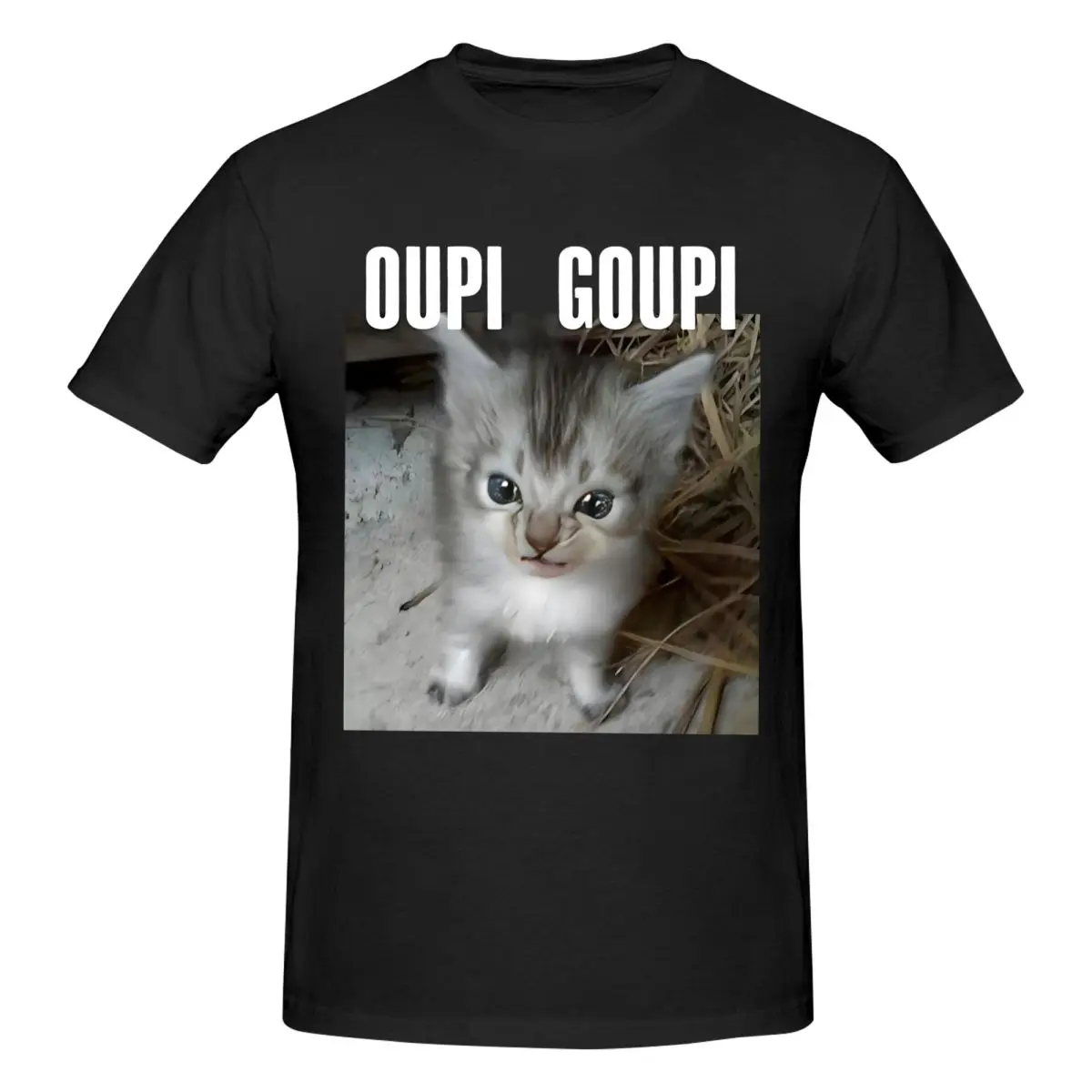 

Men Oupi Goupi Cat Meme T Shirt Vintage Plus Size Cotton Crewneck Sleeve T-shirt