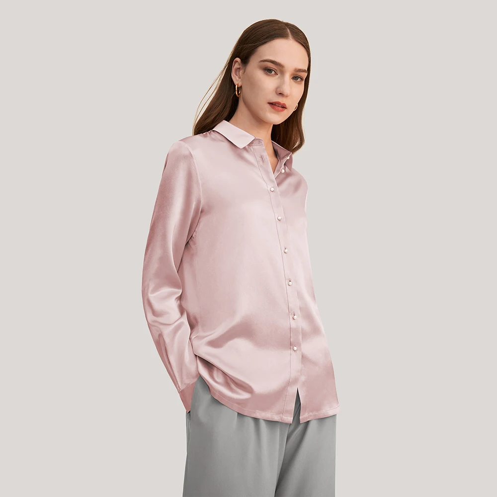 LILYSILK-camisa de seda con botones y perlas para mujer, camisa clásica de manga larga para oficina, novedad de primavera 2023, envío gratis