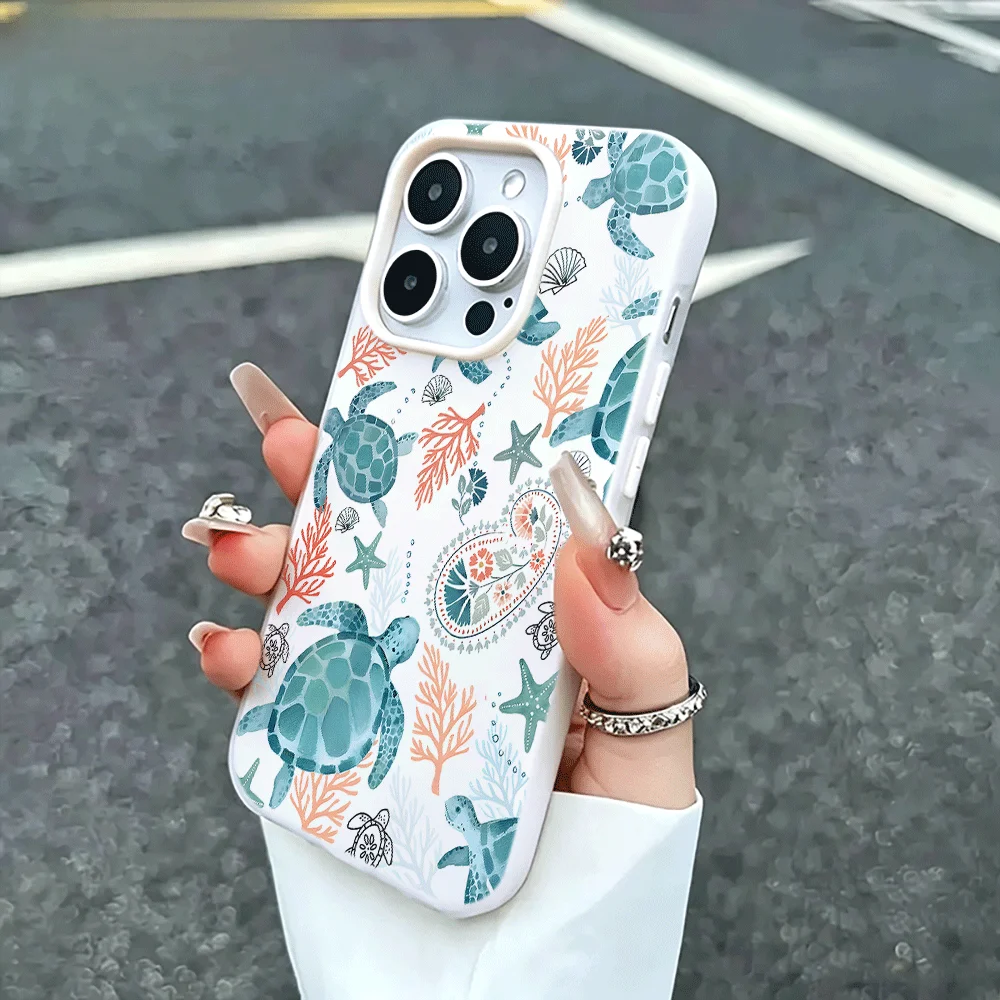 Ocean Turtle Coral Paisley White Matte Phone Case For Samsung Galaxy S26 S25 S24 S23 S22 Ultra FE Plus A56 A55 A54 A37 A36 Cover