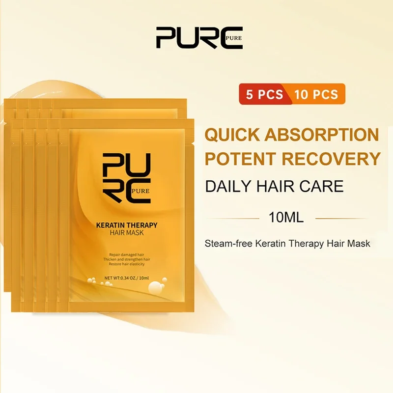 PURC Keratin Hair Mask Portable Pack Smoothing Shine Anti-Frizz Repair Dry Damaged Nourishing Hair Treatment Mask 5/10 PCS