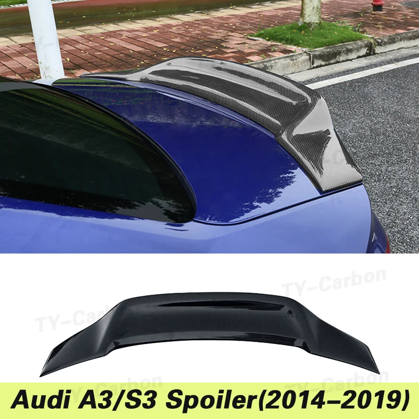 Type R Real Carbon Fiber FRP Rear Trunk Tail Wing Refit Accessories Spoiler For Audi A3 S3 RS3 Sedan 2014 - 2019