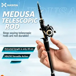 HASIDA Medusa Easy Carry Tele Spin 1.80m 2.10m 2.40m Full Carbon K Guide Fishing Rod and Baitcasting or Spinning Reel Combo