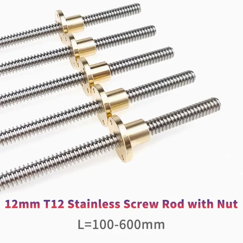 3D Printer T12 Lead Screw Length 100mm 200 300 400 450 500 600mm Picth 2mm Lead 2mm 4 8 10 12mm Trapezoidal Screw With Brass Nut