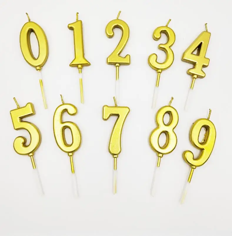 Gold 0-9 Pattern Candle Number Birthday Cake Decoration Candles Paraffin Golden Kids Anniversary Party Decorations Candle ni217