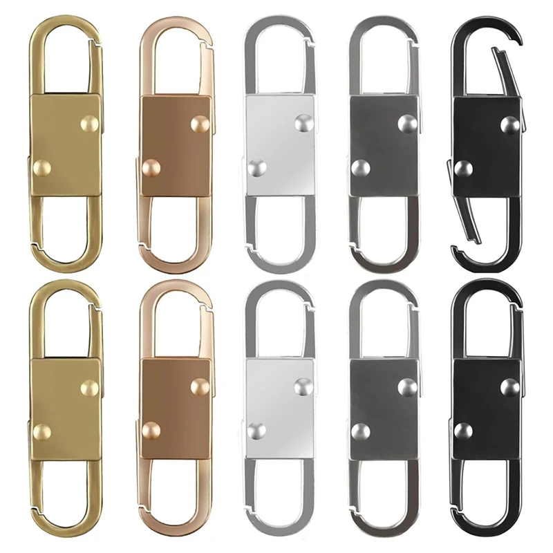 10 PCS Zipper Pull Replacement Double Opening Zipper Clip Theft Deterrent Metal Detachable Metal Zipper Pulls Tab, 5 Colors