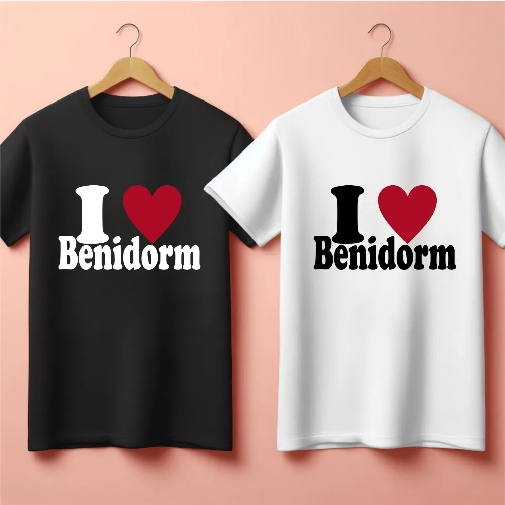 Camiseta informal Benidorm I Love Benidorm, camiseta de viaje para vacaciones, camisa para hombre, cuello redondo, manga corta de algodón, ropa de calle de verano para mujer