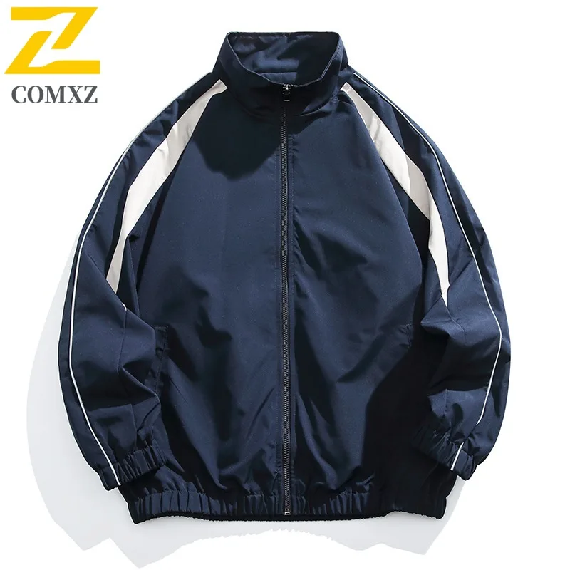 

COMXZ 2025 Men Women Baseball Jacket Hong Kong Style Color Block Sporty Loose Fit Casual Coat Spring Autumn Fashion