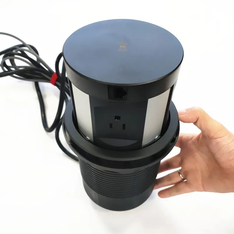 hot sell US Black Automatic Retractable Pop Up Power Data Top Qi Wireless Charging socket For Office Desk  Workstation