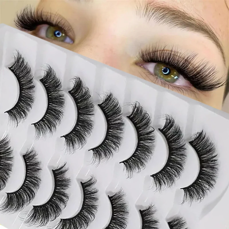 7 paar mango natuurlijke uitstraling pluizige 3D streep valse wimpers ultralicht, D-roll wimperverlengingseffect