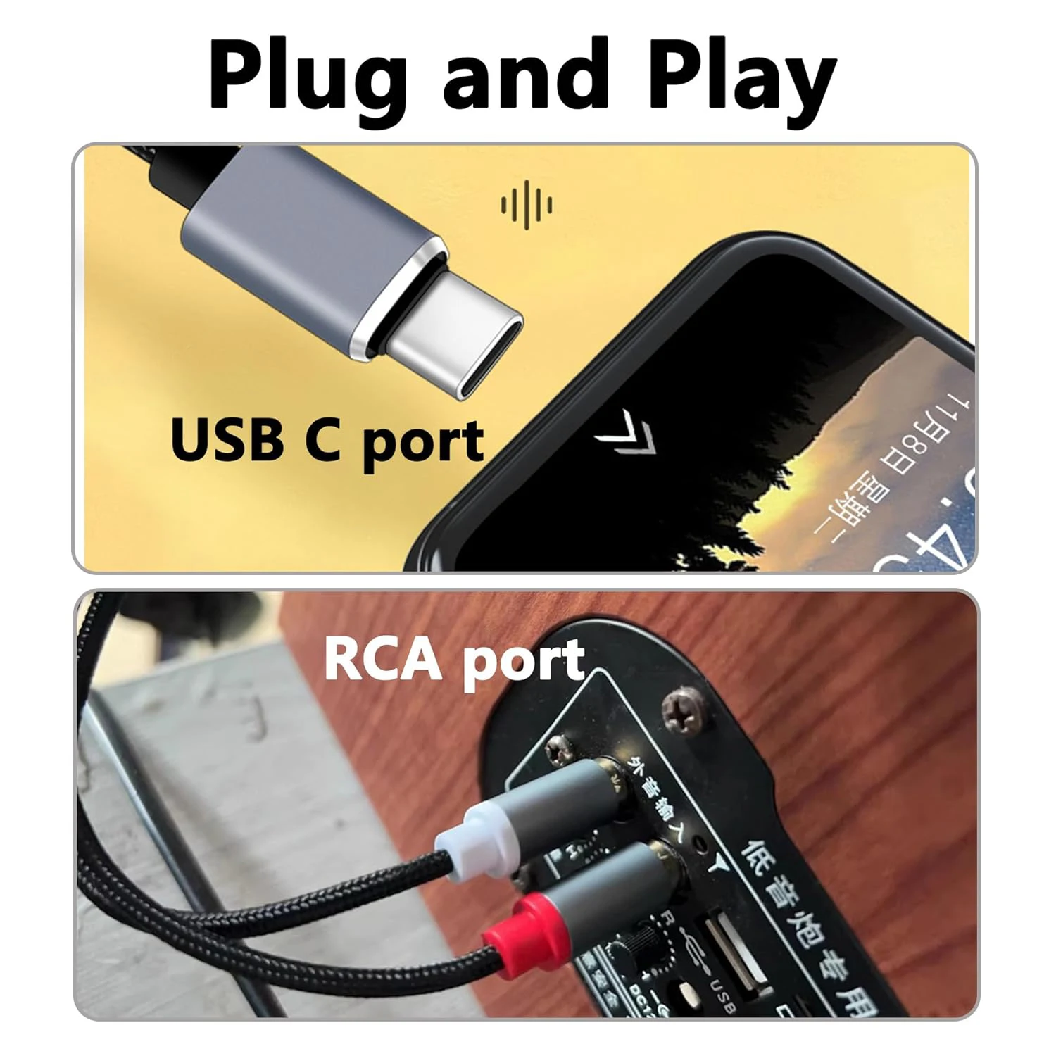 Type-C & 3,5-mm-Klinkenstecker auf 2 RCA-Audiokabel, 2RCA-Stecker Aux-Stereo-Splitter-Adapterkabel, kompatibel mit TV-Box, Apple TV, Lautsprechern – Detail 3