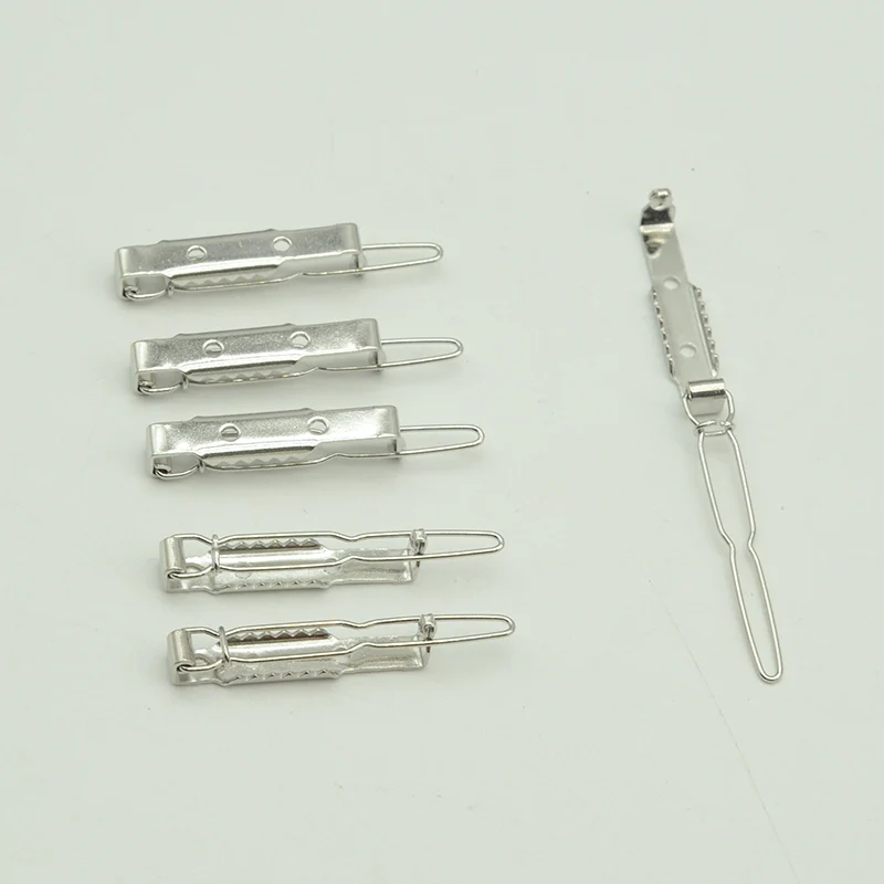 50PCS Silver 2.5cm 3.5cm Base Plain Metal Snap Hairpin with Two holes Bar Barrette Frog Hair Clips For DIY Lead free nickle free