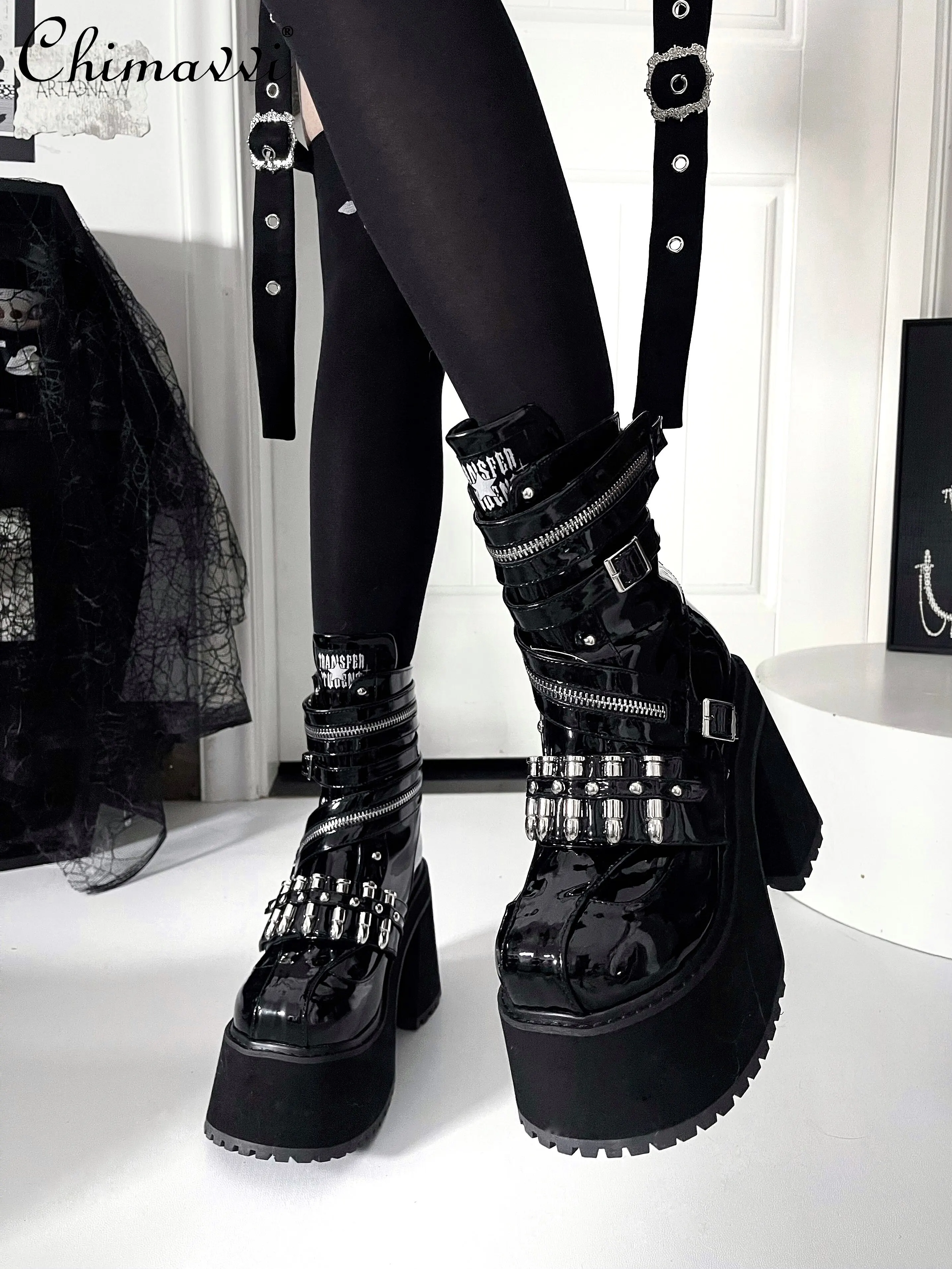 

Original Japanese Style Platform Ankle Boots for Women Spring and Autumn New Sweet Cool Girls Punk Subculture High Heel Pumps