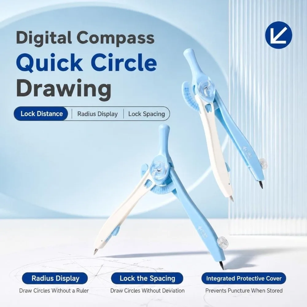 Durable Adjustable Locking Student Compass 2B Lead Lock Distance Geometry Compass With Scale Drawing Compass Students