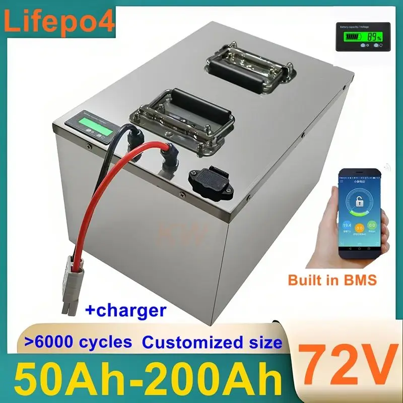 

72V LiFePo4 50Ah 60Ah 70Ah 80Ah 100Ah 150Ah 200Ah Lithium Battery for Electric Motorcycle Tricycle Four Wheeler Mini EVCar RV