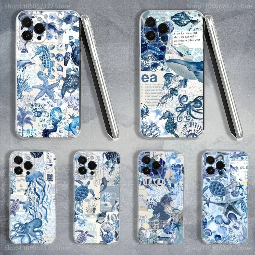 

Blue Sea Ocean Shark Fish Phone Case For iPhone 16,15,14,13,12,11 Pro,Max,Plus,X,XS,XR,SE,Mini Transparent Soft Cover