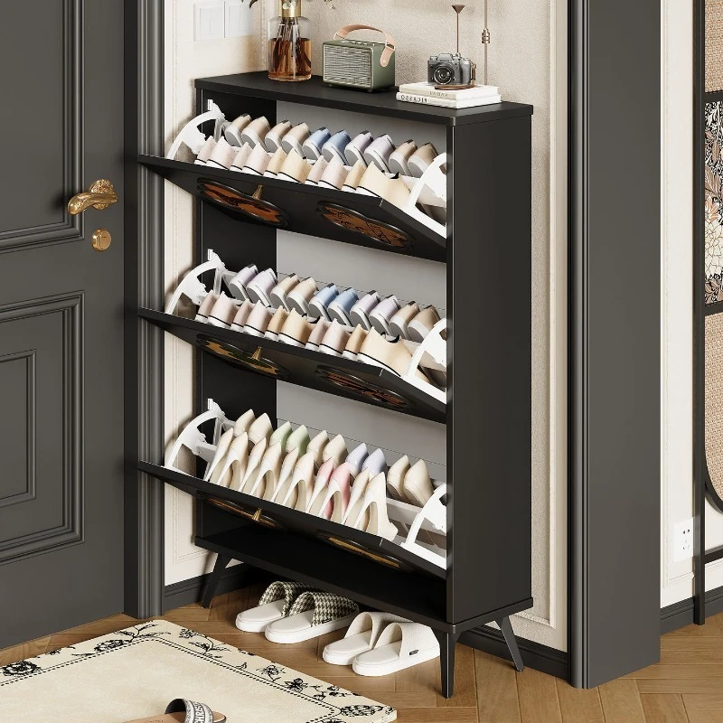 For The New Ultra-thin Tipping Bucket Shoe Cabinet Is Integrated Against The Wall,  Large-capacity Entrance The Home Shoe Rack.