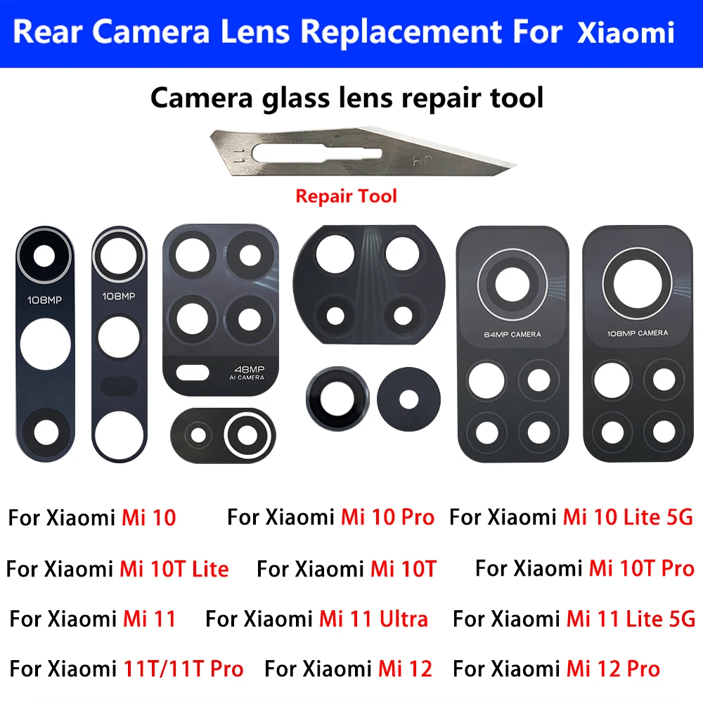 

For Xiaomi Mi 12 11T 10 10T 11 Lite Pro Ultra Rear Back Camera Glass Lens With Adhesive Glue Repair Camera Glass Lens Tool Parts