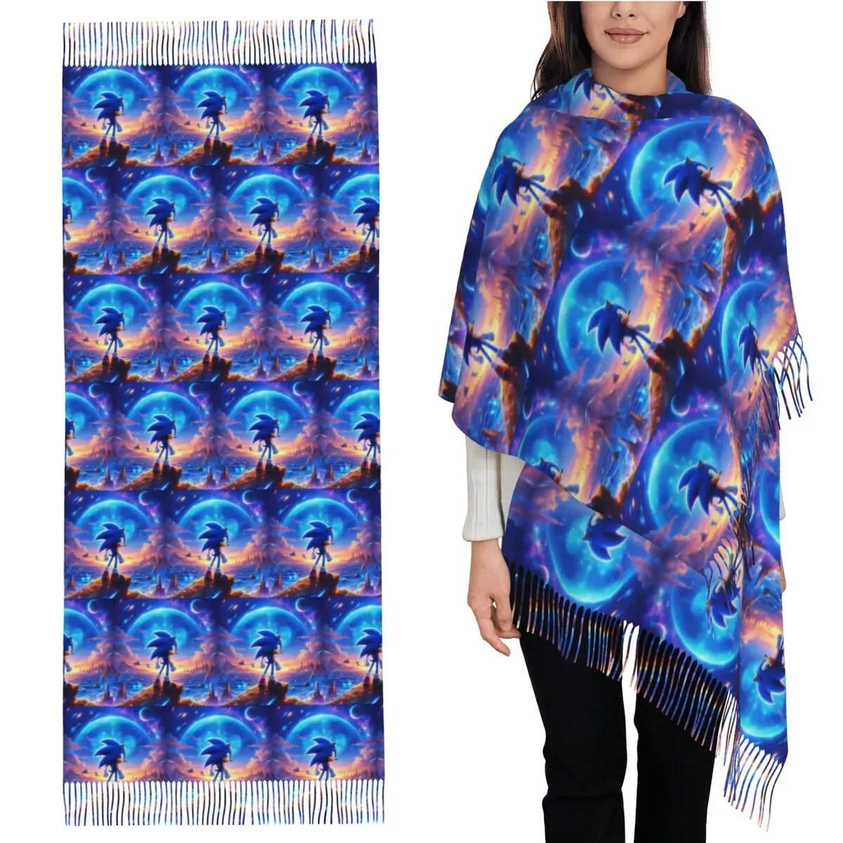 

Шарф Shadow The Hedgehog, шарфы с кисточками для женщин, мягкие теплые шали и накидки, большая осенне-зимняя шаль