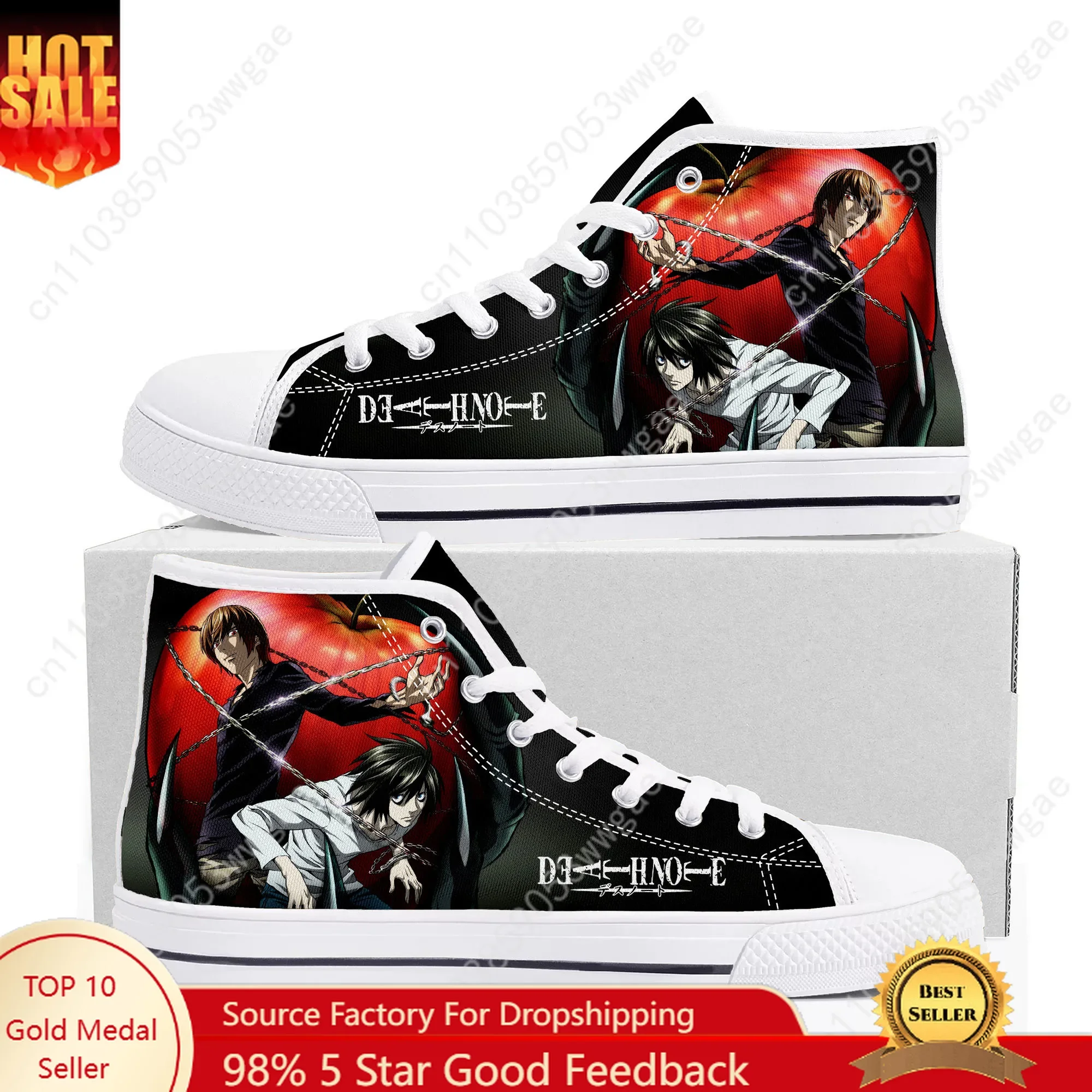 Death Note High Top Sneakers Mens Womens Teenagers High Quality Canvas Sneakers Comfortable Casual Couple Shoes Customized Shoes