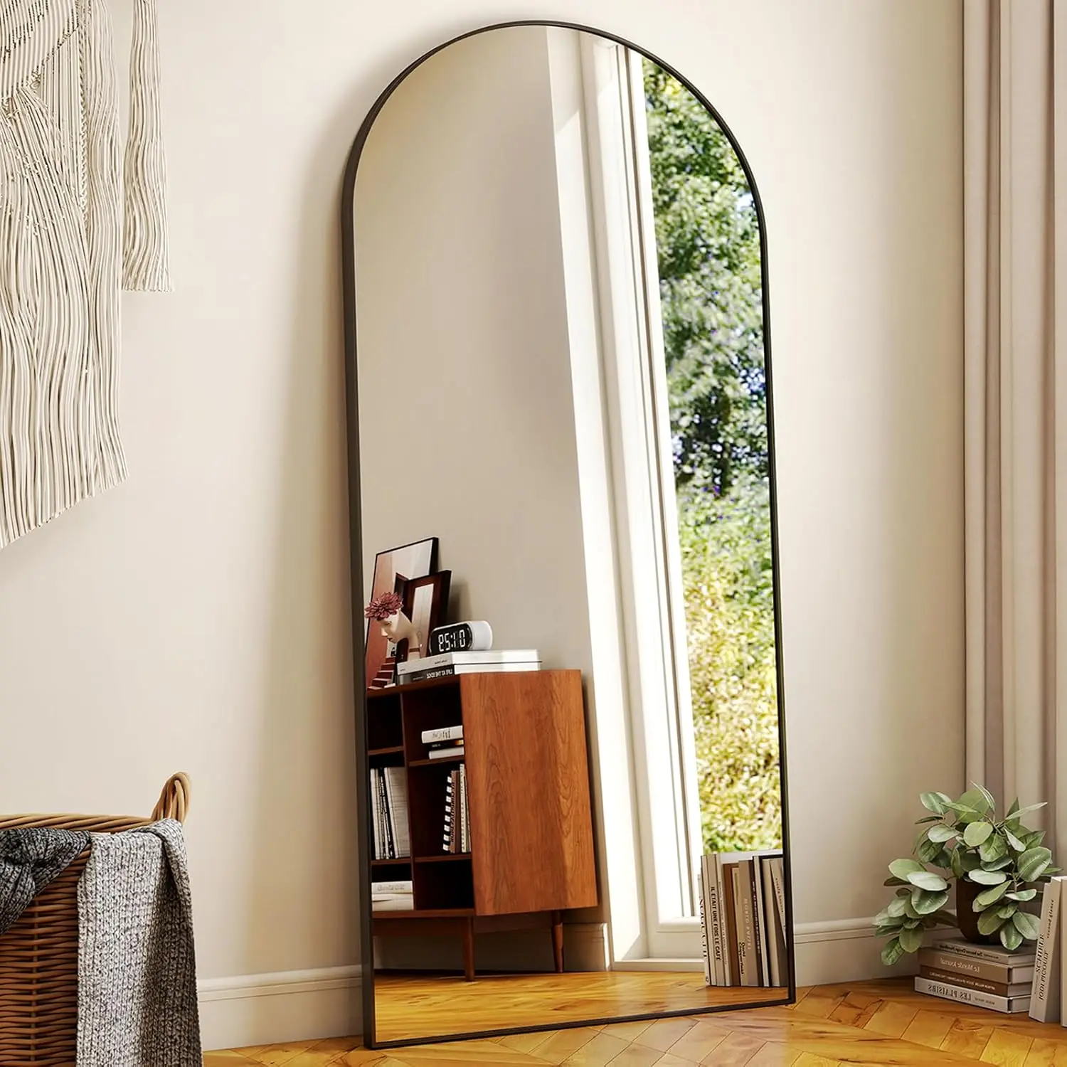 Arched Full Length Mirror Free Standing Leaning Mirror Hanging Mounted Mirror Aluminum Frame Modern Simple Home Decor for L