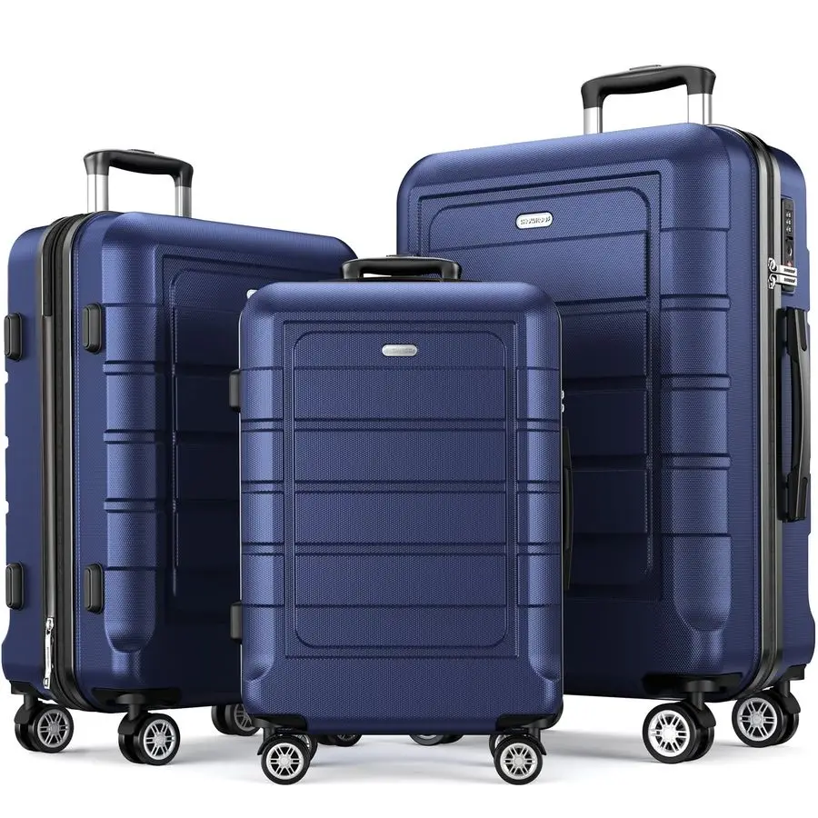 

Sets Expandable PCABS Durable Suitcase Double Wheels TSA Lock Blue