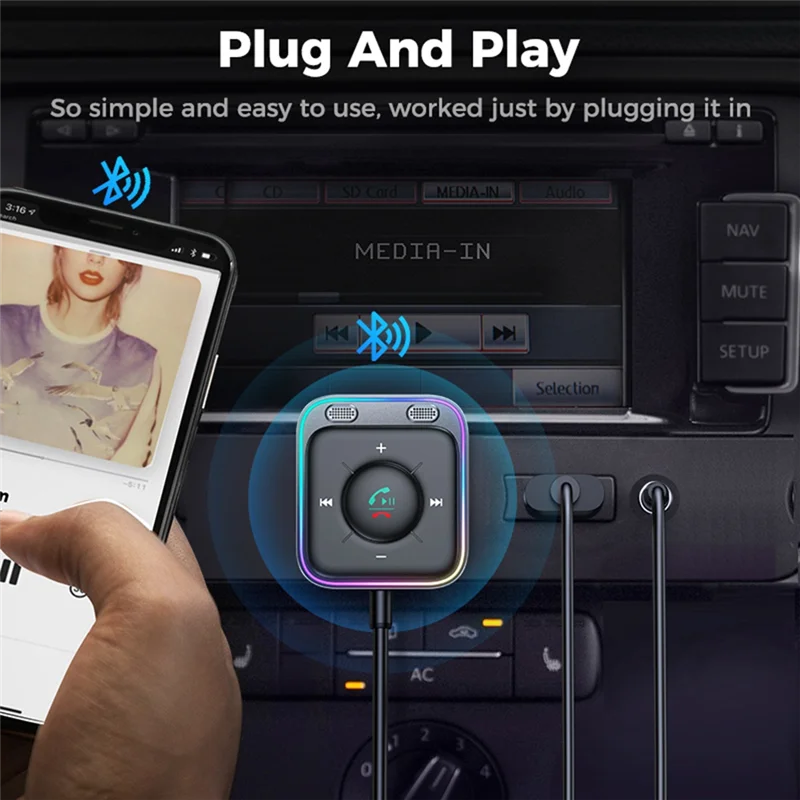 ممتاز-Joyroom بلوتوث 5.3 AUX محول السيارة اليد الحرة استقبال لاسلكي سيارة الصوت ستيريو أطقم
