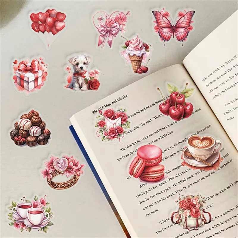 50PCS Kawaii Red Love PET Sticker Aesthetic Decoration Scrapbooking Stationery DIY Hand Accounting Supplies for Kids