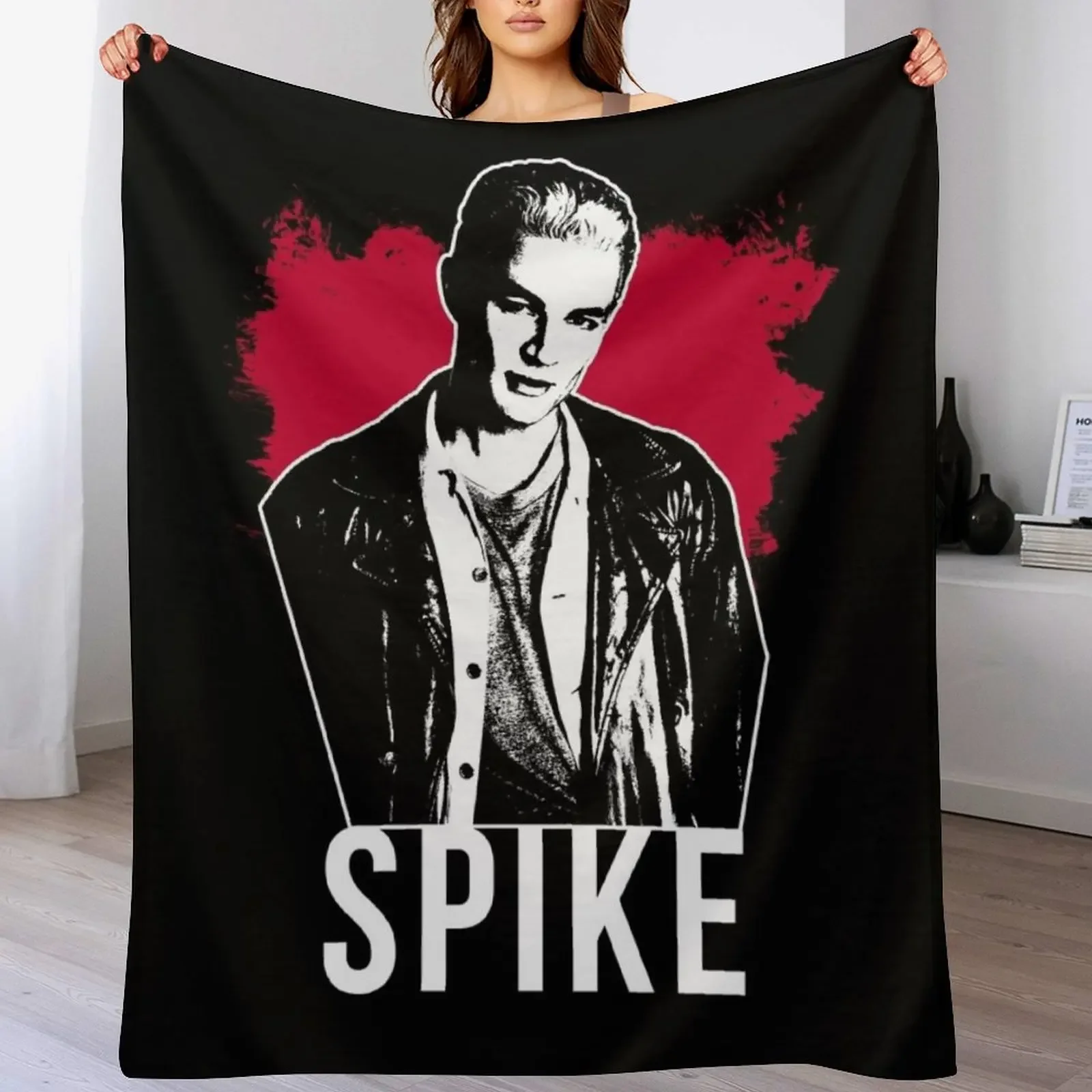 Spike the Vampire - Red with White Text (BtVS) Throw Blanket Fade Resistant Durable Throw Blanket