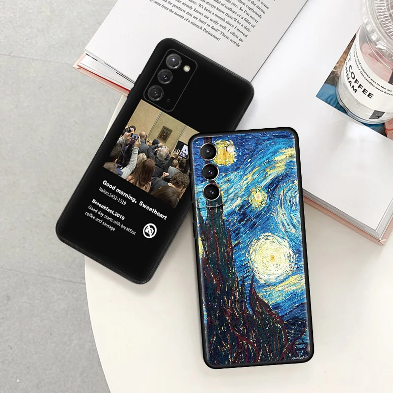 Phone Case For Samsung S24 Note20 Ultra S23 S22 S21 S20 Galaxy S10 Plus Mona Lisa Sad Girl Van Gogh Black Soft Anti-Drop Cover