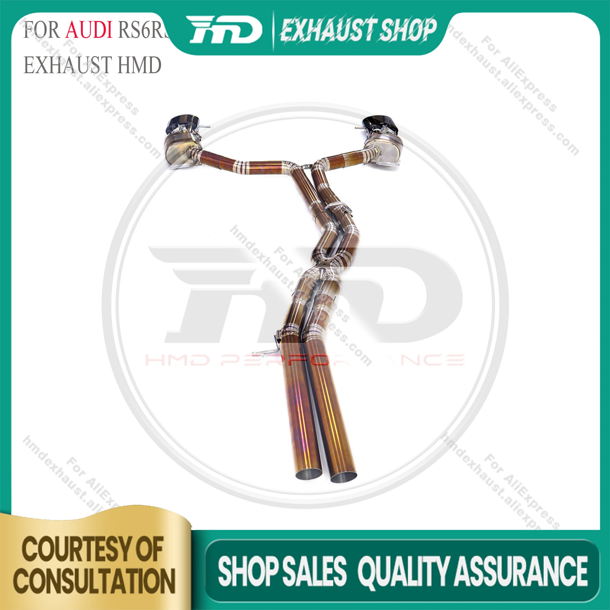 

HMD Exhaust Catback для Audi RS6 RS7 C8 Ti OEM Наконечники глушителя клапана Запеченные золотые Неразрушающая установка Точная посадка