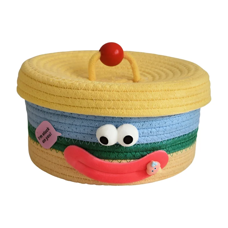 

D9-Desktop Storage Basket With Lid Woven Snack Storage Box Coffee Table Living Room Woolen Toys Storage Basket