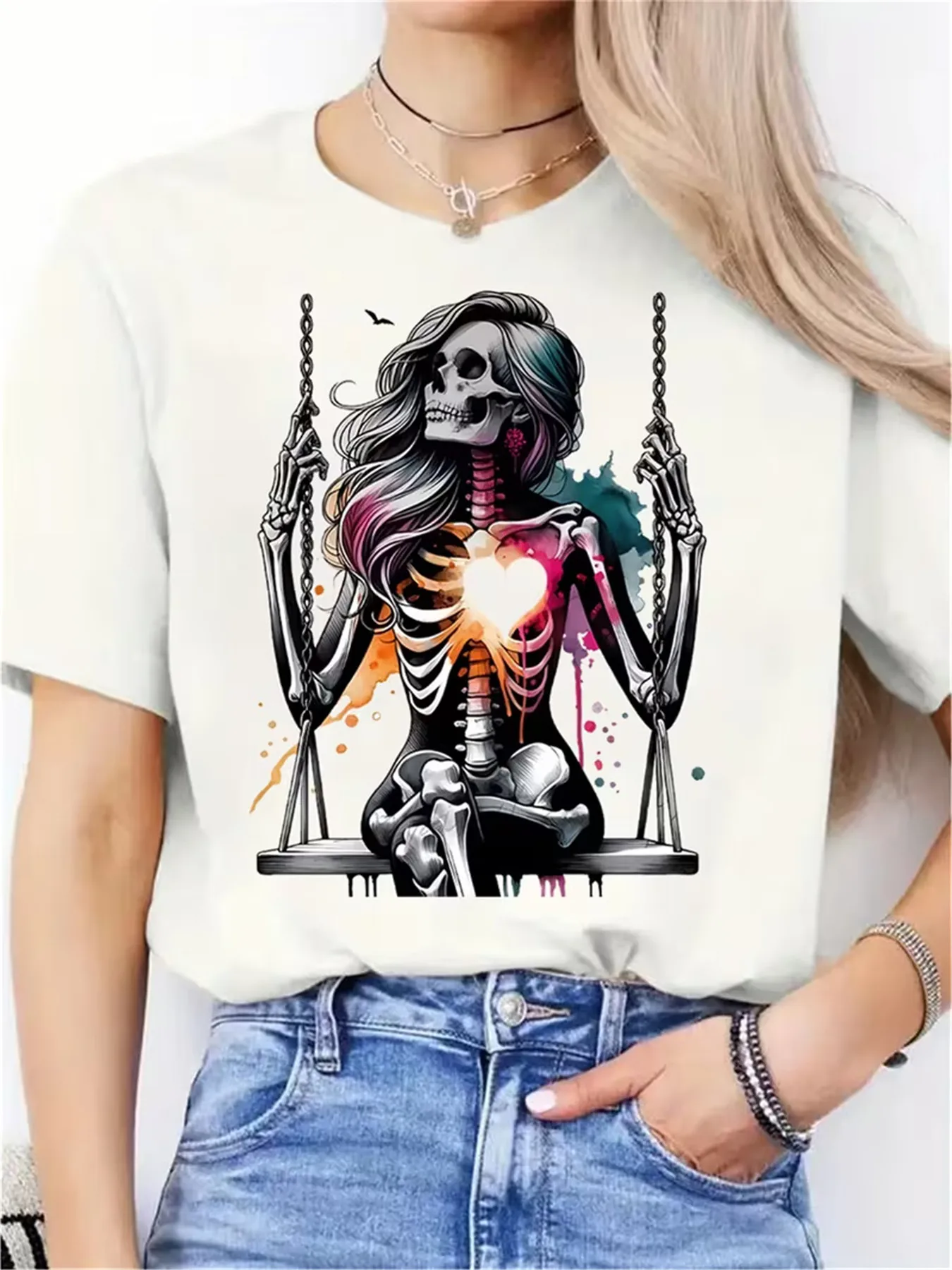Women Choose Happy Pastel Leopard Heart Print T Shirt Casual Crew Neck Polyester Short Sleeve Inspirational Positive Graphic Top