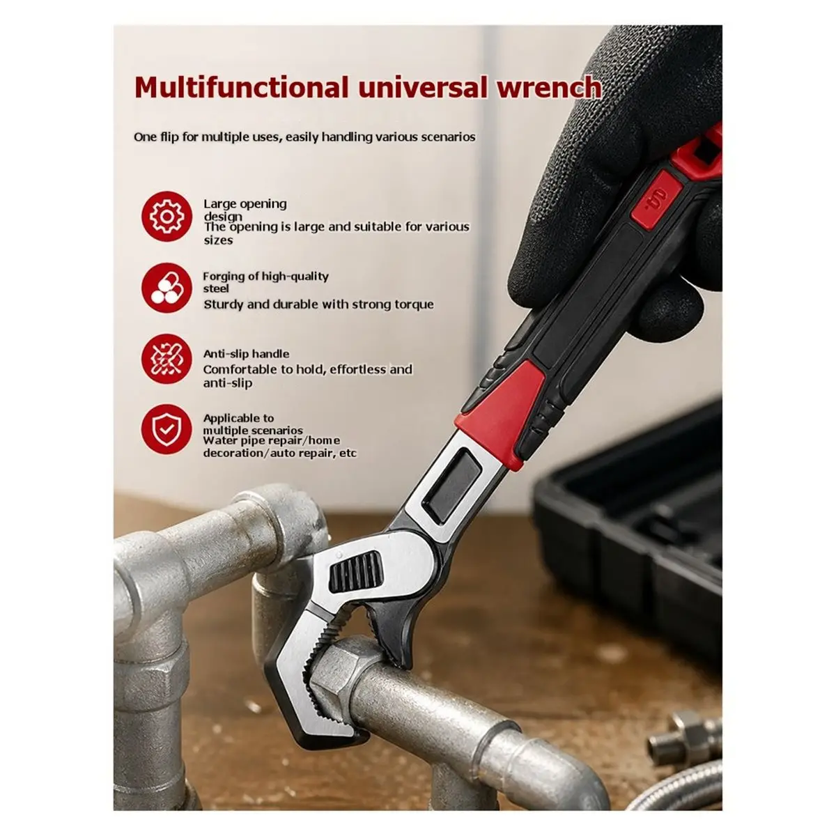 10 Inch Self-Locking Adjustable Wrench Multi-Purpose Heavy-Duty Universal Spanner Hand Tool for Repair Maintenance Work