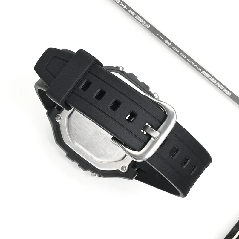 18 مللي متر حزام الراتنج الأسود ل كاسيو W-800H W-218H AE-1200/1300 F-91W F-84 105 الرياضة مقاوم للماء بولي يوريثان الرجال استبدال حزام (استيك) ساعة #5