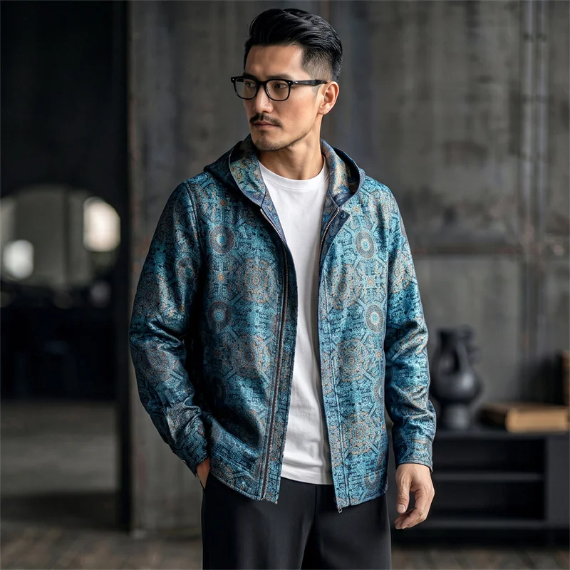 Premium Lightweight Thin Hooded Jackets For Man Print Breathable Summer Quality Geniune Silk 100% Softness Chamarras Para Hombre