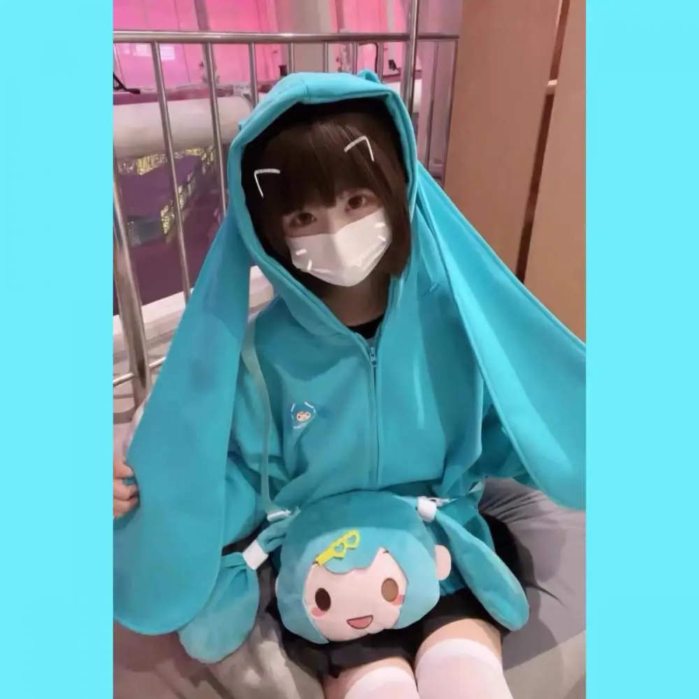 Kawaii Hoodie Coat Anime Hatsune Miku Girls Cartoon Miku Girls Student Autumn Zipper Cardigan Hoodie Coat Trend Removable Ears