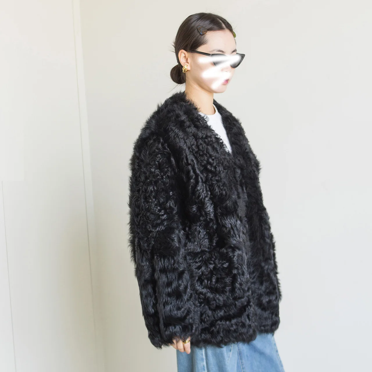 UMI MAO جديد الفراء معطف الفرو الحقيقي المرأة توكا الفراء الأسود المتكاملة المرأة الجولة الرقبة منتصف طول معطف فام