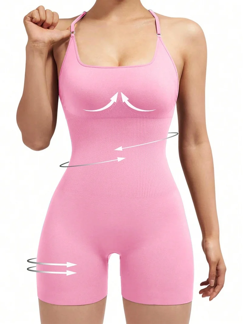 Mono deportivo Sexy para mujer, mono deportivo ajustable cruzado para correr, traje de Yoga de una pieza, pantalones cortos sin espalda, pelele