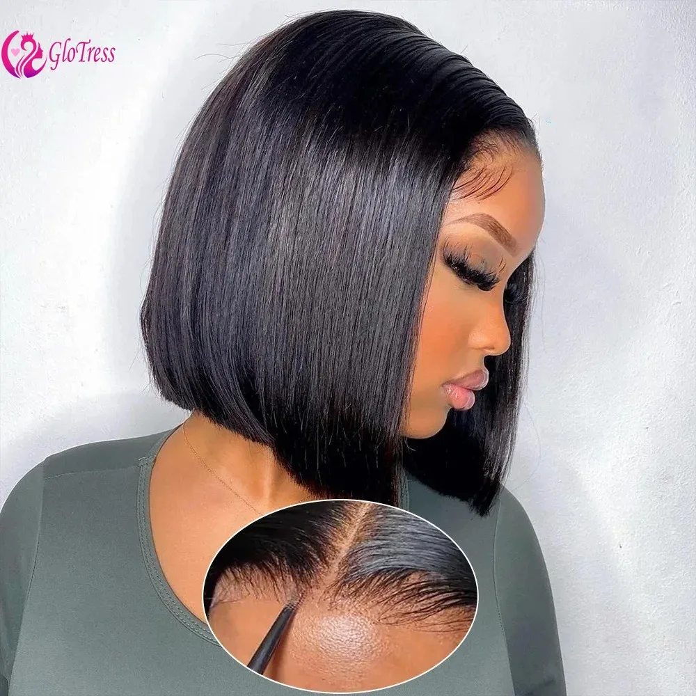 

13x4 Lace Frontal Bob Wig 180% Density 12A Brazilian Human Hair Straight Pre-Cut Natural Black 100% Virgin Remy for Women