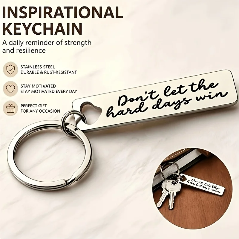 8/3 Piece Set of Stainless Steel Keychain Pendants. Don'T Let Difficult Times Defeat You. Inspirational Stainless Steel Long Keychain, Self-Encouragement Keychain for Young People, Students, and Working Professionals.
