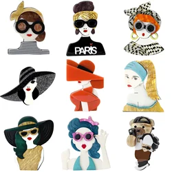 Elegant Acrylic Girls Brooches for Women Unisex Character Face Pins Office Party Funny Luxury Friend Gifts Jewelry Accessories