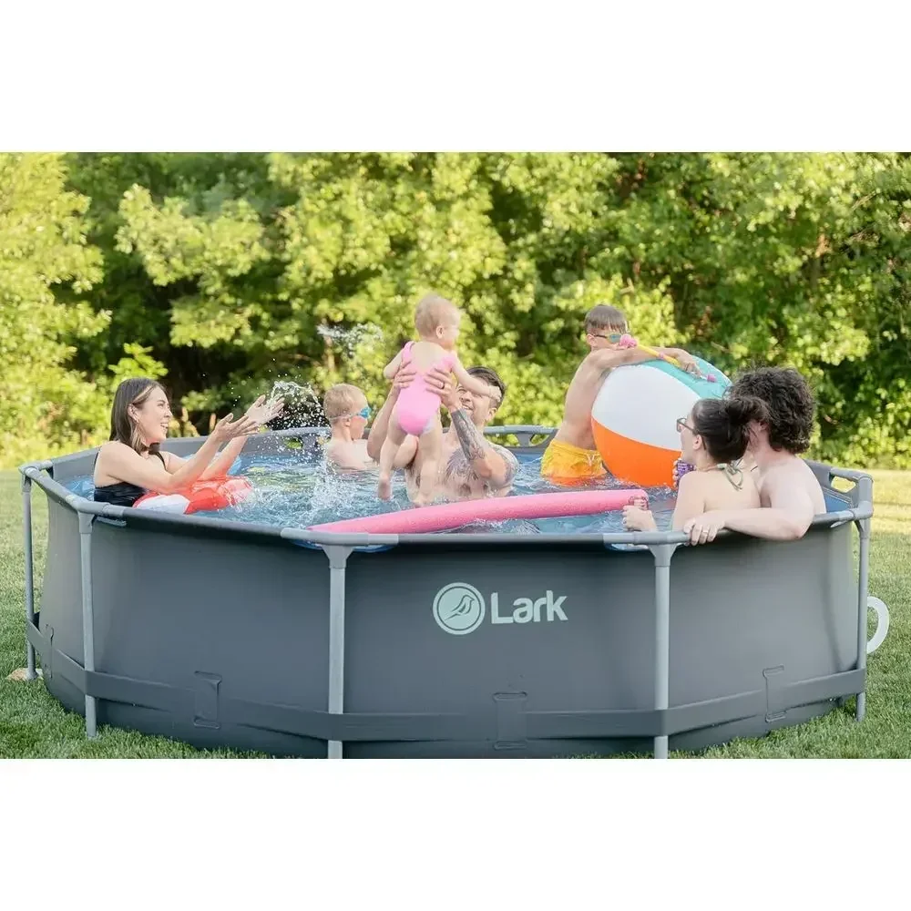 14 x 33 Graphite Swimming Pool with Filter Balls, Snap-Fit Design, 530-Gallon Pump, Filterball Tech, Puncture-Resistant 3-Ply PV